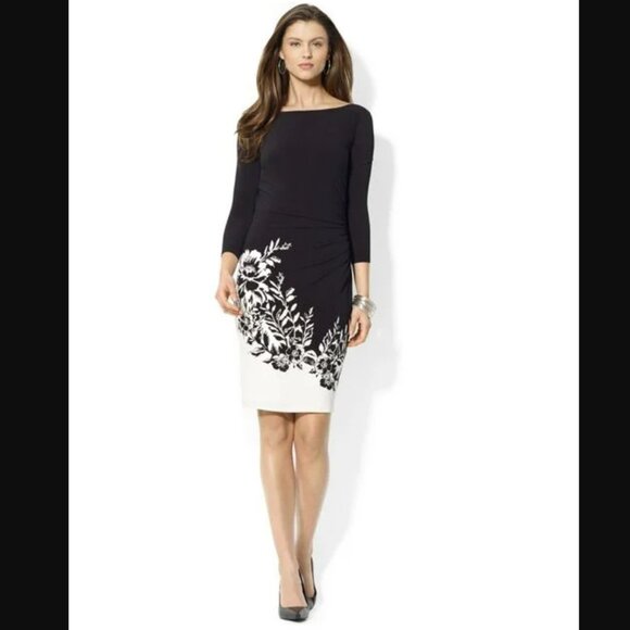 Lauren Ralph Lauren Dresses & Skirts - Lauren Ralph Lauren Black and White Side Ruched Dress Women's Size 4P